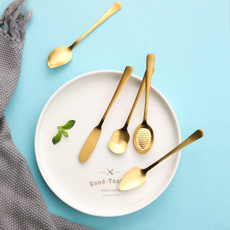 Chic Gold 304 rozsdamentes acél kanál teáskanál kávé gyümölcs fagylalt torta tea elegáns arany kanalak lányos étkészlet konyhai eszköz