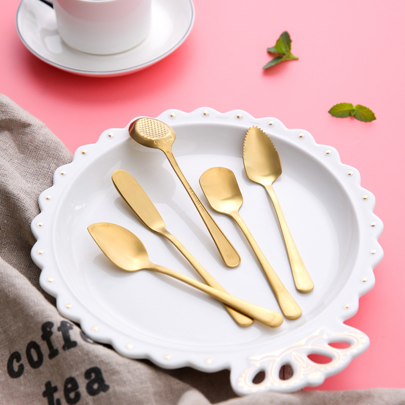 Chic Gold 304 rozsdamentes acél kanál teáskanál kávé gyümölcs fagylalt torta tea elegáns arany kanalak lányos étkészlet konyhai eszköz