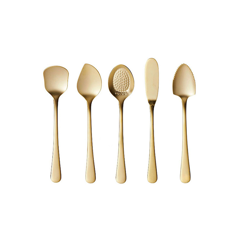 Chic Gold 304 rozsdamentes acél kanál teáskanál kávé gyümölcs fagylalt torta tea elegáns arany kanalak lányos étkészlet konyhai eszköz