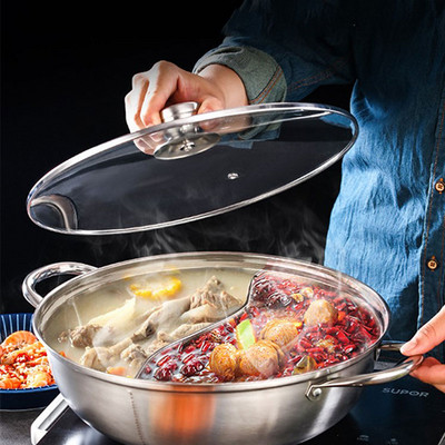 Hot Pot indukciós tűzhely Kínai fondü serpenyő 304 rozsdamentes acél forró edény fedéllel gáztűzhely Fazekak konyhai edényekhez