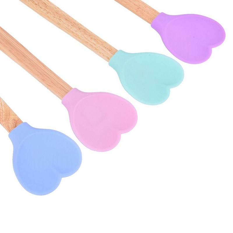 Sirds formas silikona maisīšanas karote saldējuma karote ar koka rokturi, siltumizolācija, nepiedegoša cepšanas virtuves piederumi