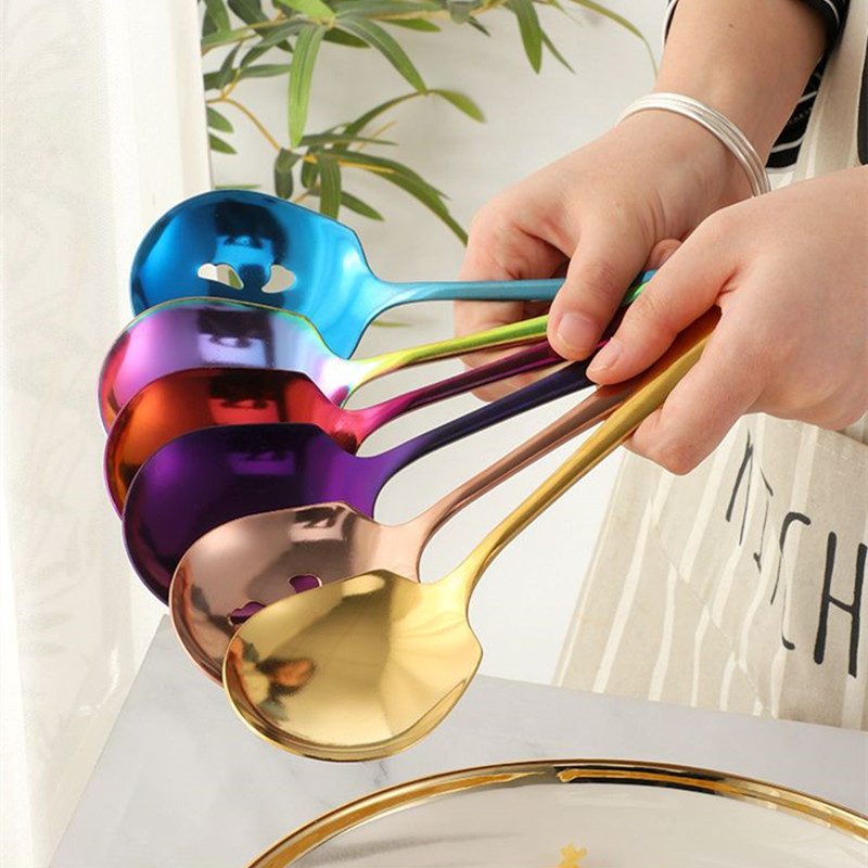 Nerūsējošā tērauda lietderības karote, sabiezināta daudzfunkcionāla pašapkalpošanās porciju karotes, lielas noplūdes lāpstiņas virtuves rīki