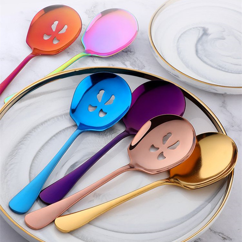 Nerūsējošā tērauda lietderības karote, sabiezināta daudzfunkcionāla pašapkalpošanās porciju karotes, lielas noplūdes lāpstiņas virtuves rīki