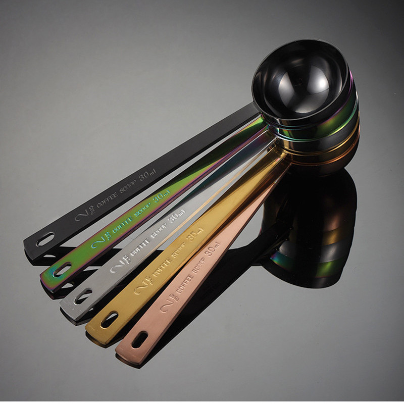 Nerūsējošā tērauda daudzfunkcionāla kafija pārtika tējas mērkarote virtuves piederumi cepšanas rīki 10-15 ml vienkrāsainas karotes