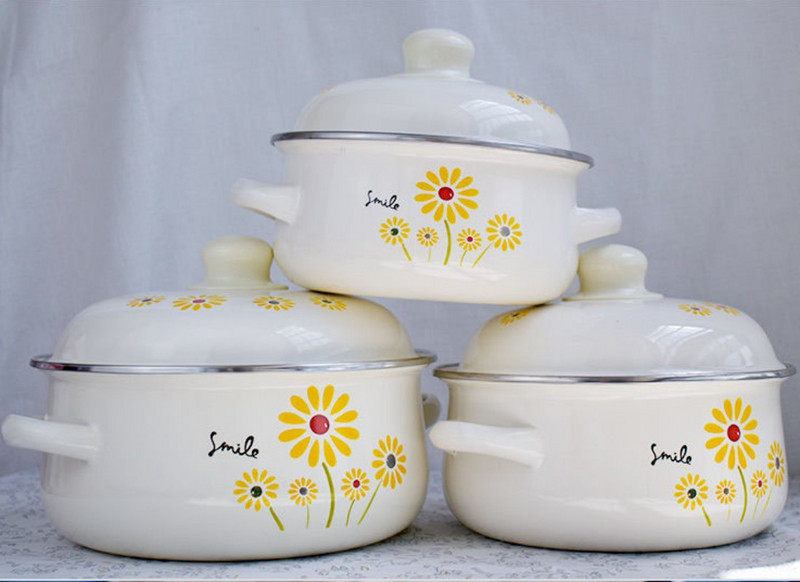 Katliņa emalja Double Ear Milk Japāņu katliņu zupa Katliņš Cute Pot Bottom Maza zupa Mājsaimniecības emalja Nūdeles sabiezināts katliņš