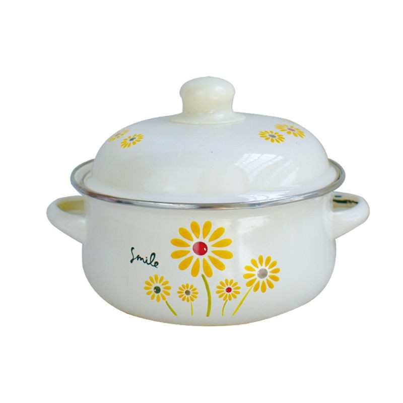 Katliņa emalja Double Ear Milk Japāņu katliņu zupa Katliņš Cute Pot Bottom Maza zupa Mājsaimniecības emalja Nūdeles sabiezināts katliņš