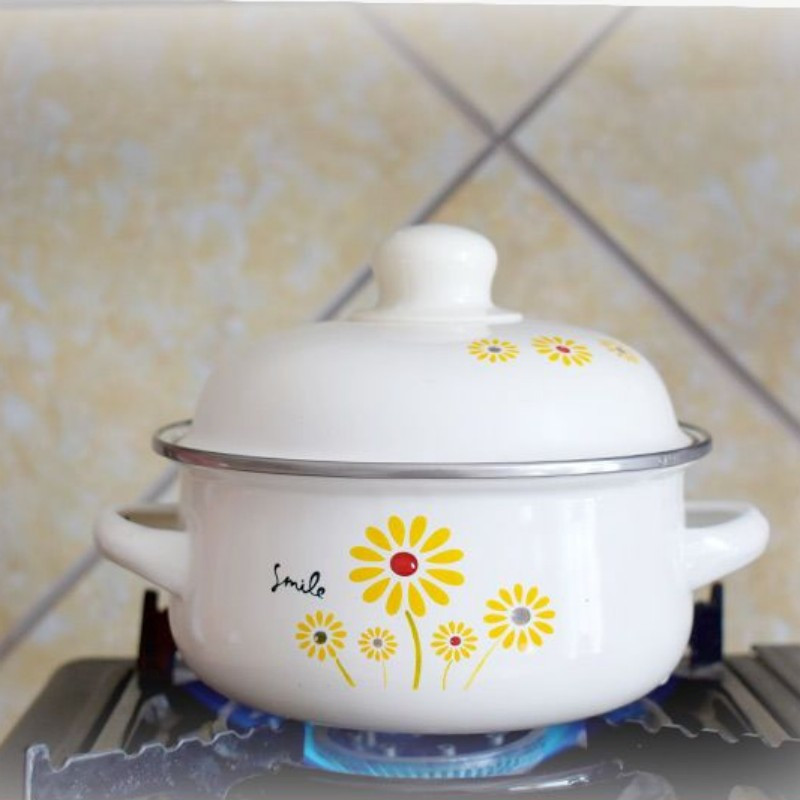 Katliņa emalja Double Ear Milk Japāņu katliņu zupa Katliņš Cute Pot Bottom Maza zupa Mājsaimniecības emalja Nūdeles sabiezināts katliņš