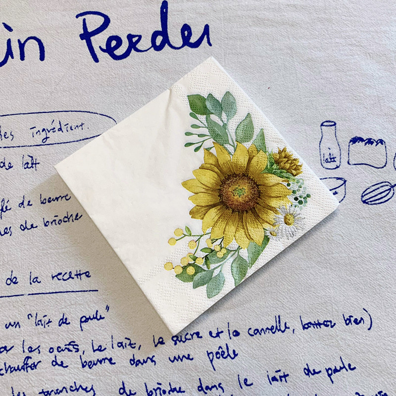 20gab./maisiņš Saulespuķu margrietiņa dekupāžas papīra salvetes Eleganti ziedu papīra salvetes ballīšu galda piederumiem Kāzu Ziemassvētku piederumi 25x25cm