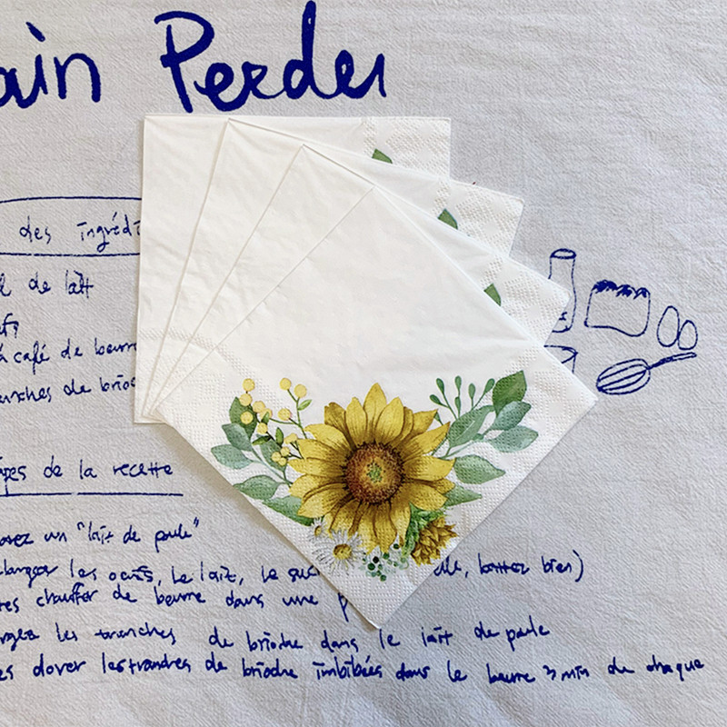 20gab./maisiņš Saulespuķu margrietiņa dekupāžas papīra salvetes Eleganti ziedu papīra salvetes ballīšu galda piederumiem Kāzu Ziemassvētku piederumi 25x25cm