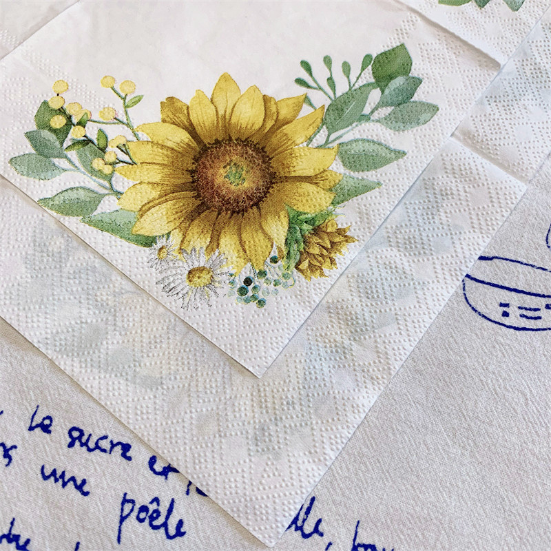 20gab./maisiņš Saulespuķu margrietiņa dekupāžas papīra salvetes Eleganti ziedu papīra salvetes ballīšu galda piederumiem Kāzu Ziemassvētku piederumi 25x25cm