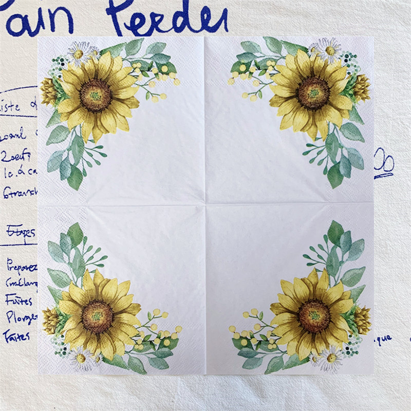 20gab./maisiņš Saulespuķu margrietiņa dekupāžas papīra salvetes Eleganti ziedu papīra salvetes ballīšu galda piederumiem Kāzu Ziemassvētku piederumi 25x25cm