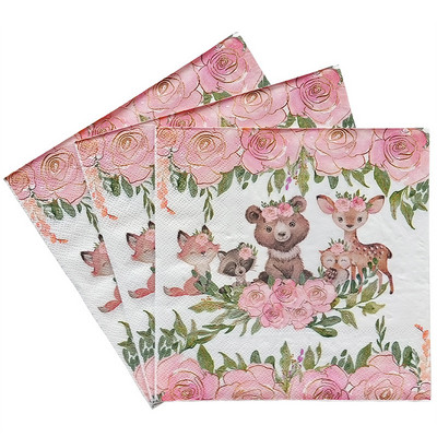 20 db/csomag Decoupage Animal Party Virágos Papírszalvéták Kétrétegű Fa cellulózpapír Elegáns törlőkendők Esküvői Party dekorációhoz
