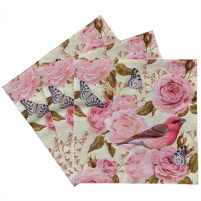 20 db/csomag Decoupage Animal Party Virágos Papírszalvéták Kétrétegű Fa cellulózpapír Elegáns törlőkendők Esküvői Party dekorációhoz