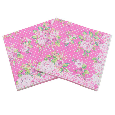 20gab/partija Jauna stila Lovely Rose Flower Papīra salvetes dvieļi meiteņu dzimšanas dienai un saderināšanās un ravēšanas ballītes dekorēšana un piederumi
