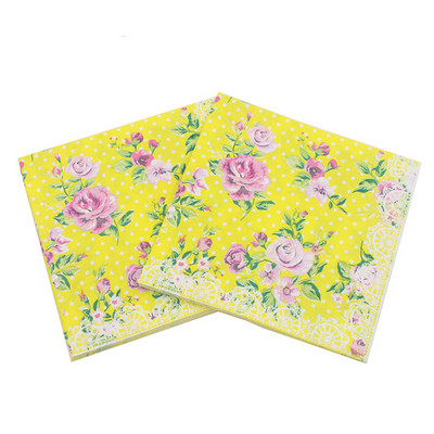 20gab/partija Jauna stila Lovely Rose Flower Papīra salvetes dvieļi meiteņu dzimšanas dienai un saderināšanās un ravēšanas ballītes dekorēšana un piederumi