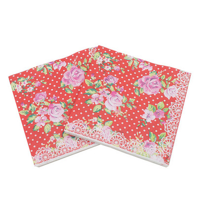 20gab/partija Jauna stila Lovely Rose Flower Papīra salvetes dvieļi meiteņu dzimšanas dienai un saderināšanās un ravēšanas ballītes dekorēšana un piederumi