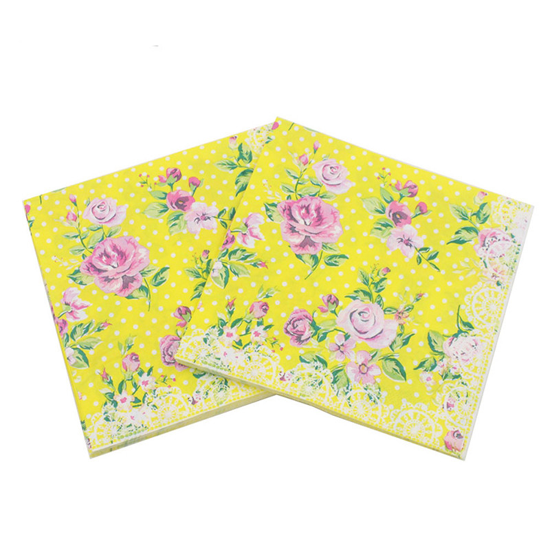 20gab/partija Jauna stila Lovely Rose Flower Papīra salvetes dvieļi meiteņu dzimšanas dienai un saderināšanās un ravēšanas ballītes dekorēšana un piederumi
