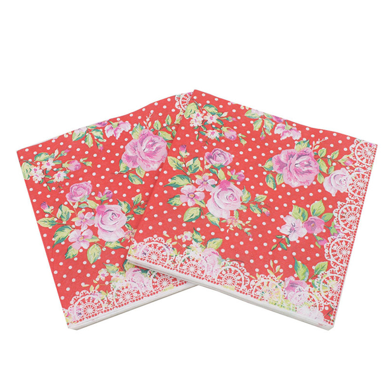 20gab/partija Jauna stila Lovely Rose Flower Papīra salvetes dvieļi meiteņu dzimšanas dienai un saderināšanās un ravēšanas ballītes dekorēšana un piederumi
