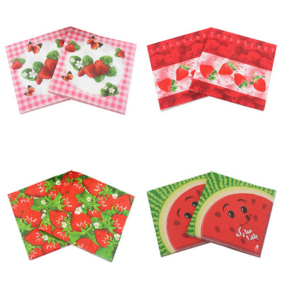 20 buc/lot, stil nou, încântător, căpșuni, pepene verde, fructe drăguțe, șervețele de hârtie pentru decorațiuni și consumabile pentru petrecerea de naștere