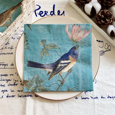 20 τεμ/τσάντα Vintage Birds Flowers Decoupage Χαρτί Μπλε χαρτοπετσέτες Χάρτινο χαρτομάντιλο για πάρτι σερβίτσιο γάμου Χριστουγεννιάτικες προμήθειες 6