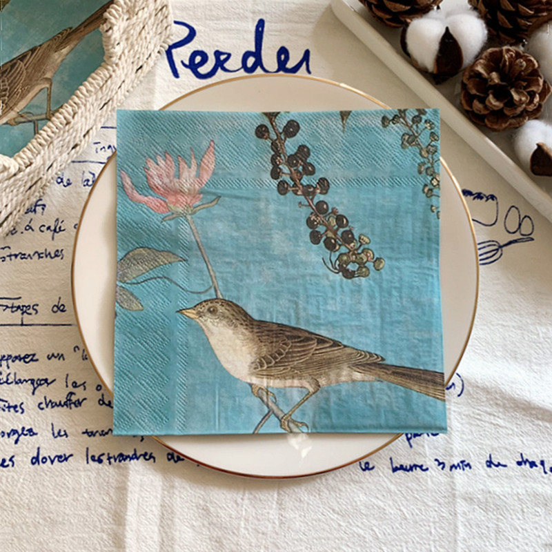 20 gab./maisiņš Vintage putni ziedi dekupāžas papīrs zils salvetes papīra salvetes ballīšu galda piederumiem kāzu festivālam Ziemassvētku piederumi 6
