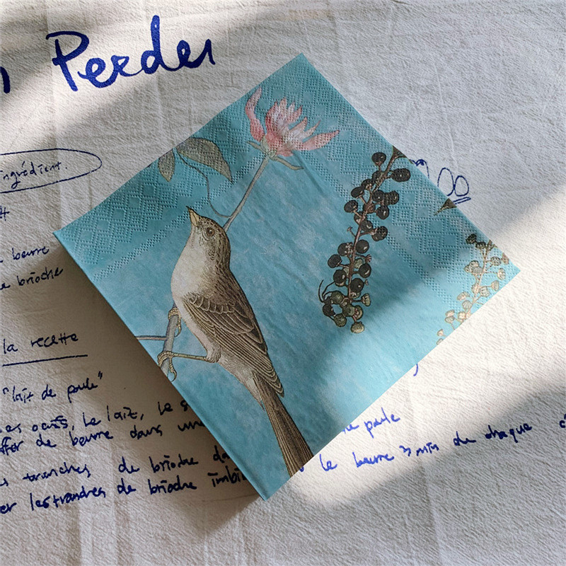 20 gab./maisiņš Vintage putni ziedi dekupāžas papīrs zils salvetes papīra salvetes ballīšu galda piederumiem kāzu festivālam Ziemassvētku piederumi 6