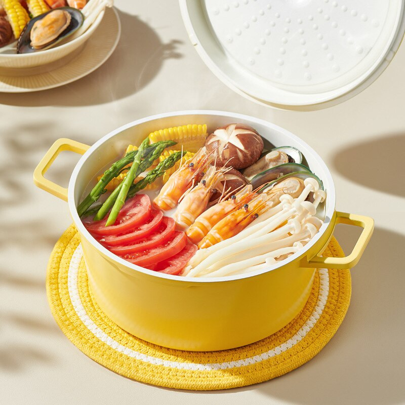 Acasă Oală de tocană binaurală Caserolă de supă Oală emailată din aluminiu turnat sub presiune Oală cu inducție Vase speciale de bucătărie