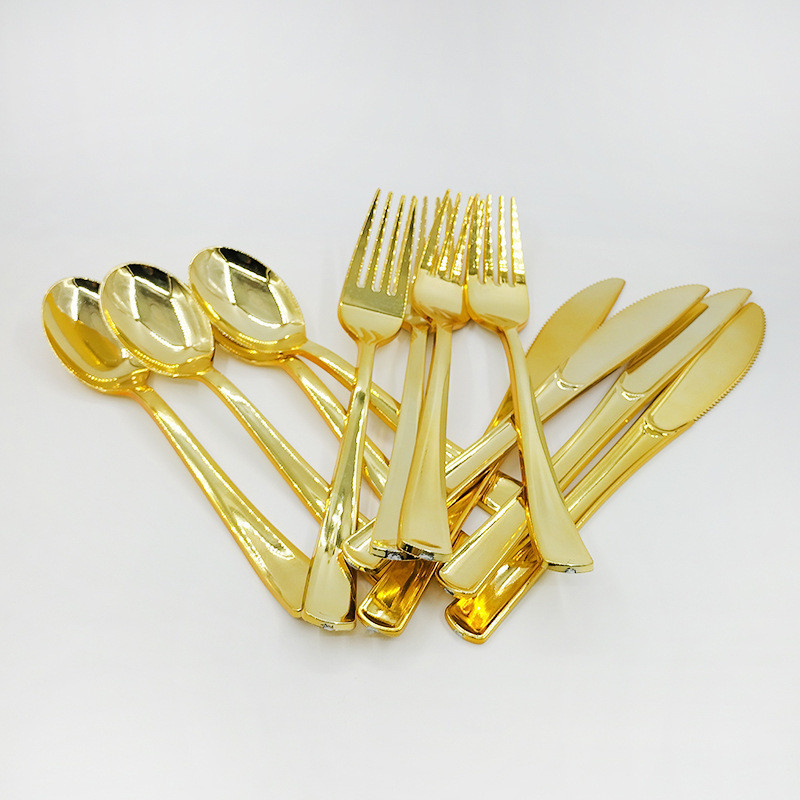 10 tk galvaniseeritud kullast plastist noaga kahvli lusikas sünnipäevapeo ühekordseks kasutamiseks mõeldud noaga kahvli lusikas