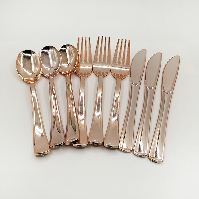 10 tk galvaniseeritud kullast plastist noaga kahvli lusikas sünnipäevapeo ühekordseks kasutamiseks mõeldud noaga kahvli lusikas