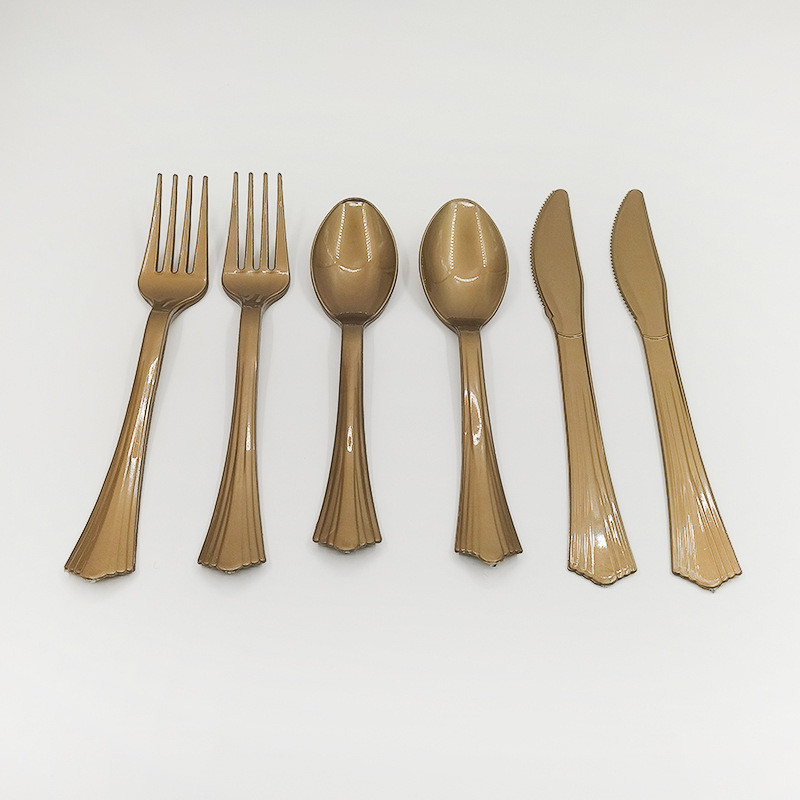 10 tk galvaniseeritud kullast plastist noaga kahvli lusikas sünnipäevapeo ühekordseks kasutamiseks mõeldud noaga kahvli lusikas