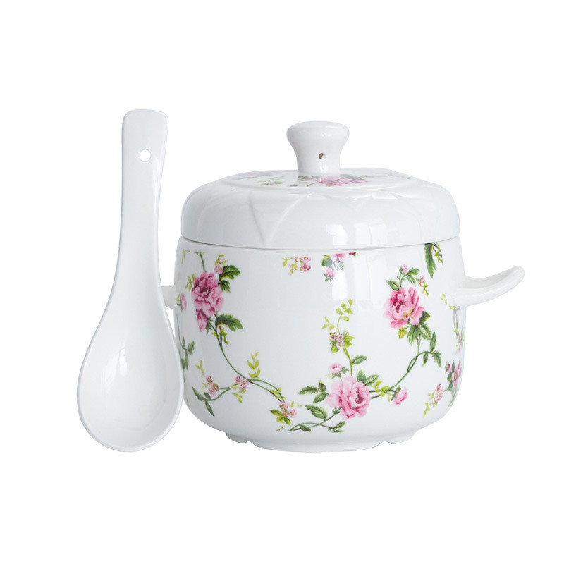 Mazs keramikas sautēšanas katls ar vāku Tvaika zupas bļoda tvaicēšanas kauss mājas virtuvei Olu olu krēms Ārstniecības augi Putnu ligzdas toniks