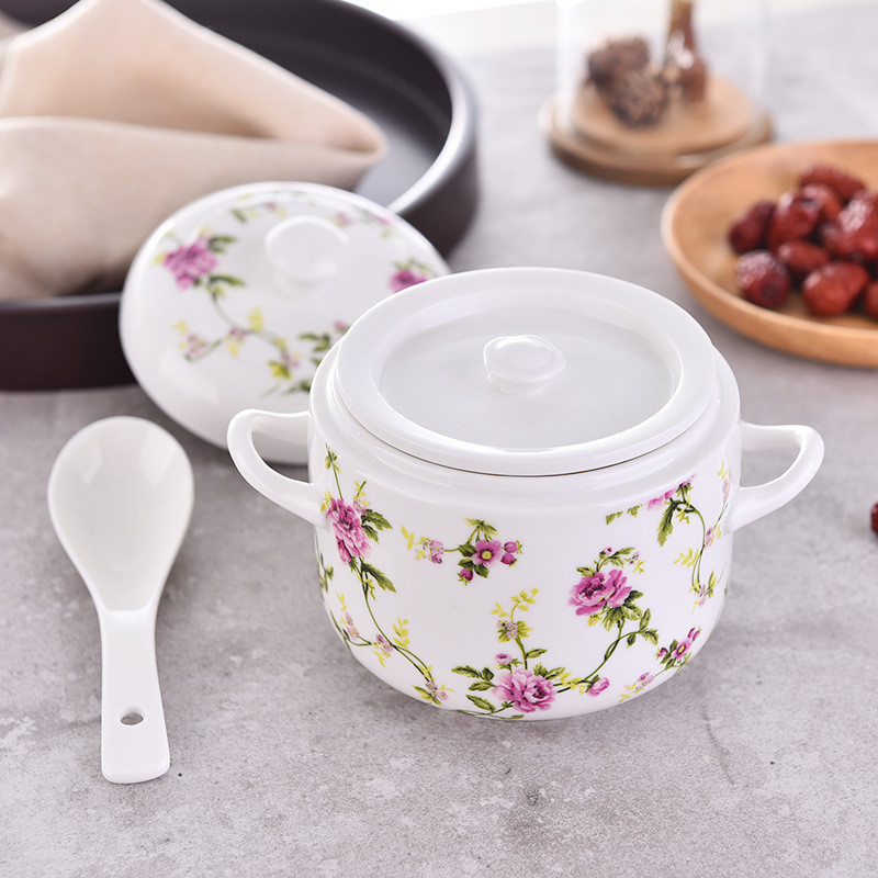 Mazs keramikas sautēšanas katls ar vāku Tvaika zupas bļoda tvaicēšanas kauss mājas virtuvei Olu olu krēms Ārstniecības augi Putnu ligzdas toniks