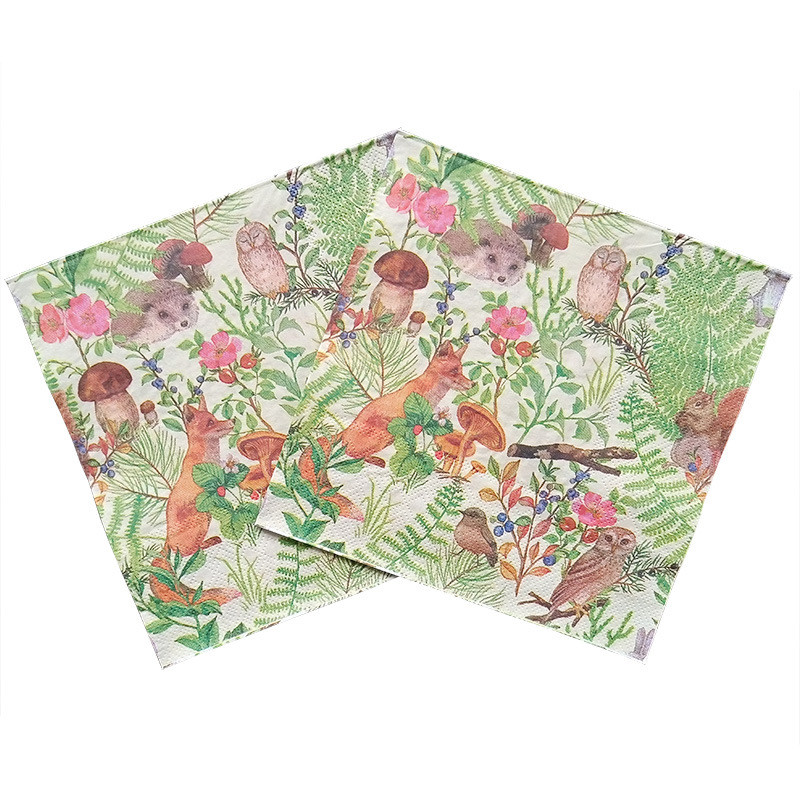 20gab/komplekts Vienreizējās lietošanas salvete Krāsaina dzīvnieku apdrukāta salvete ar ziedu audumiem kāzu dzimšanas dienas galda piederumi pasākuma ballīšu dekorēšanai
