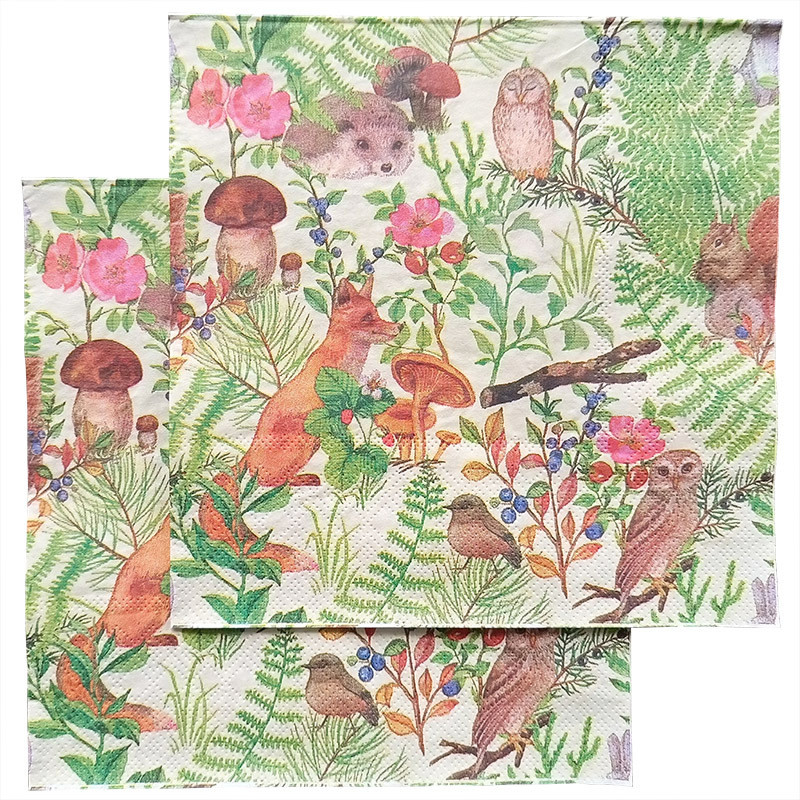 20gab/komplekts Vienreizējās lietošanas salvete Krāsaina dzīvnieku apdrukāta salvete ar ziedu audumiem kāzu dzimšanas dienas galda piederumi pasākuma ballīšu dekorēšanai