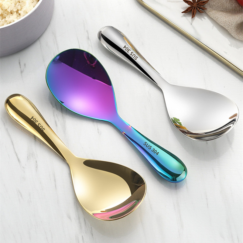 304 Nerūsējošā tērauda ēdamistabas rīsu karote, apaļa liekšķere ar garu rokturi Mājas maltīte Galda piederumi Mājsaimniecības virtuves gatavošanas trauks