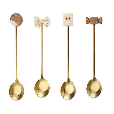 Κουτάλι γλυκού 304 Παγωτό καφέ από ανοξείδωτο ατσάλι Ανακατεύοντας κουτάλια Χαριτωμένο κουταλάκι καρτούν για παιδιά Εργαλείο κουζίνας σερβίτσιο