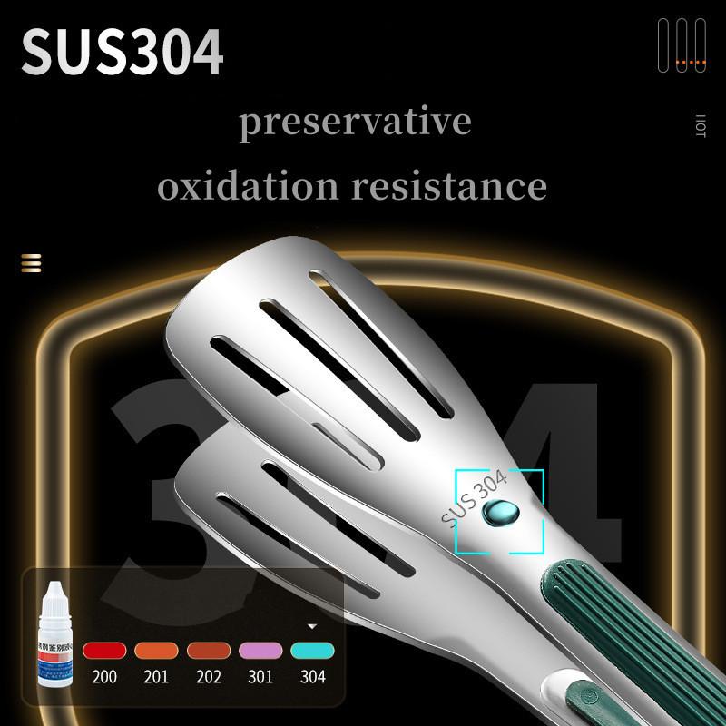 7/9/12 collu 304 nerūsējošā tērauda pārtikas saspraudes BBQ grila steiku pārtikas klips Silikona neslīdošs rokturis Maizes siksnas viesību virtuves piederumi