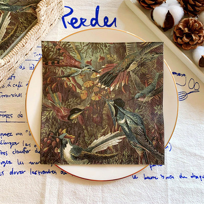 15 tk/kott Vintage Birds Jungle Decoupage Pabersalvrätikud Pabersalvrätikud peolauanõude jaoks Pulmafestivali jõulutarbed 3