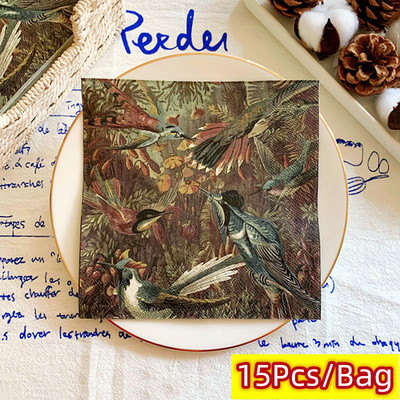 15 gab./maisiņš Vintage Birds Jungle Dekupāžas papīra salvetes Papīra salvetes ballīšu galda piederumiem Kāzu festivāla Ziemassvētku piederumi 3