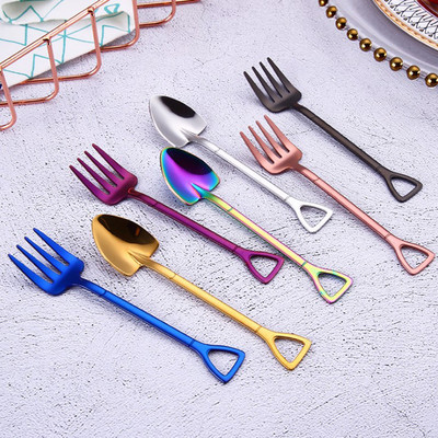 1 buc furculițe colorate din oțel inoxidabil pentru desert din Coreea furculiță cu mâner lung, albastru, negru, aur, furculiță, accesorii de bucătărie pentru hotel