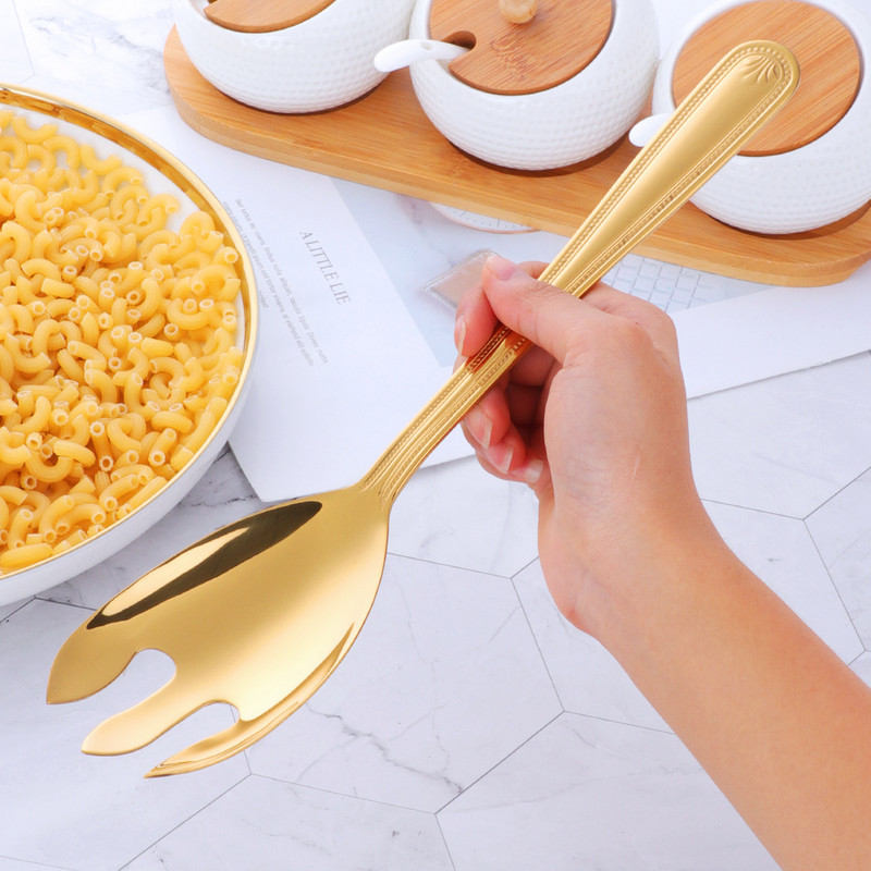 1 gab. Liela salātu pasniegšanas karote, dakša no nerūsējošā tērauda Ēdamkarote Rozā zelta ēdamkarote 12 collu virtuves piederumi