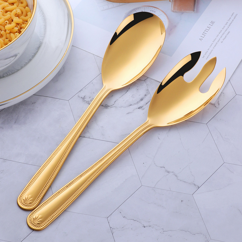 1 gab. Liela salātu pasniegšanas karote, dakša no nerūsējošā tērauda Ēdamkarote Rozā zelta ēdamkarote 12 collu virtuves piederumi