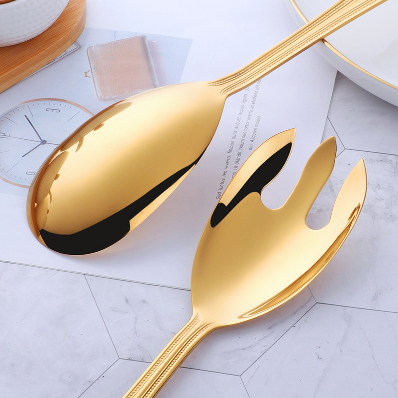 1 gab. Liela salātu pasniegšanas karote, dakša no nerūsējošā tērauda Ēdamkarote Rozā zelta ēdamkarote 12 collu virtuves piederumi