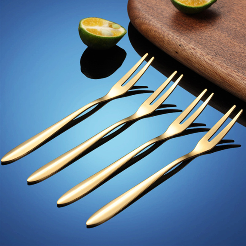 Nerūdijančio plieno dvidantės vaisių šakutės Creative Golden Cake Desertas Vakarų maži indai buities virtuvės priedai