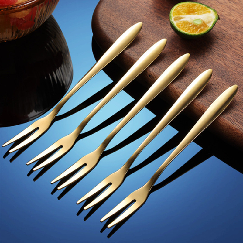 Nerūdijančio plieno dvidantės vaisių šakutės Creative Golden Cake Desertas Vakarų maži indai buities virtuvės priedai