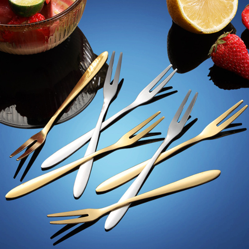 Nerūdijančio plieno dvidantės vaisių šakutės Creative Golden Cake Desertas Vakarų maži indai buities virtuvės priedai