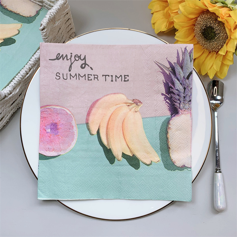 20Gb/Iepakojumā Ananāsu Augļi Saldējuma Galds Dekupāžas Papīra Salvetes Vasaras tēmai Jauki salvešu papīra salvetes mājas ballīšu dekorēšanai