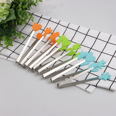 Creative Small Palm Heart Silicone Food Tongs Ice Candy Kitchen Stainless Steel Non-slip Mini Tongs Mini Food Serving Utensil