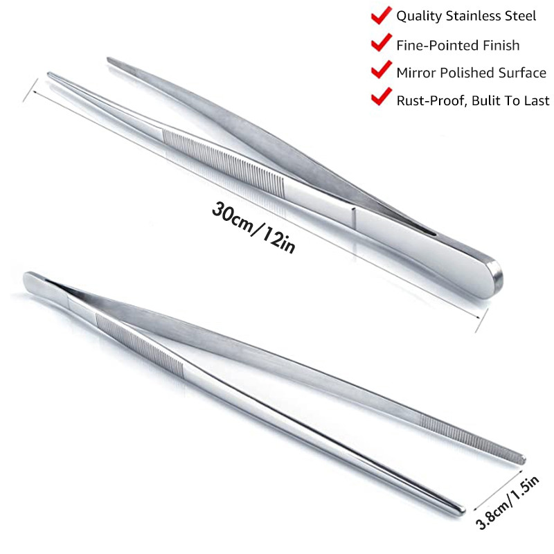 Цветни 8/12-инчови кухненски щипки, щипки за кулинарна прецизност от неръждаема стомана с щипки за готвене за барбекю, стилизиране на храна и декорация за печене