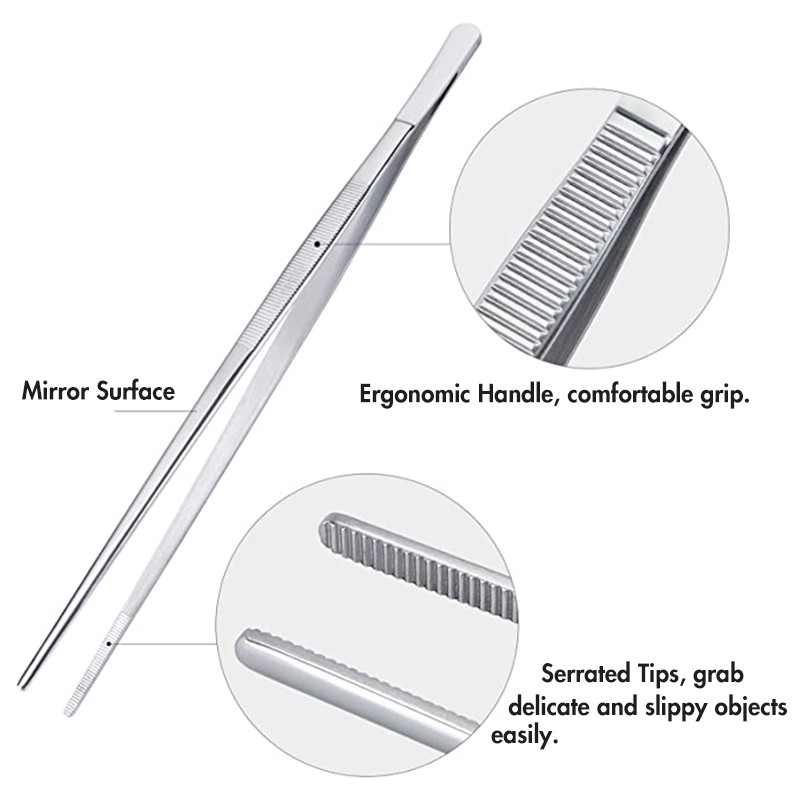 Цветни 8/12-инчови кухненски щипки, щипки за кулинарна прецизност от неръждаема стомана с щипки за готвене за барбекю, стилизиране на храна и декорация за печене